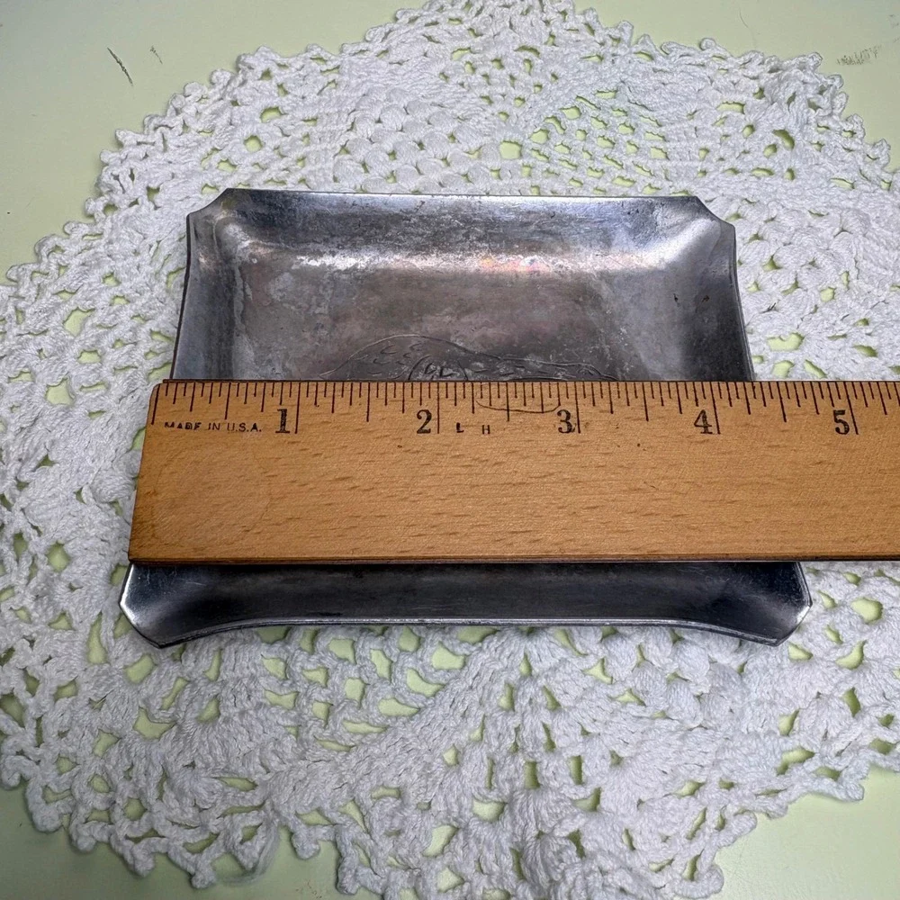 Vintage Unbranded Silver Tone Trinket Tray Bird Etching Cottagecore